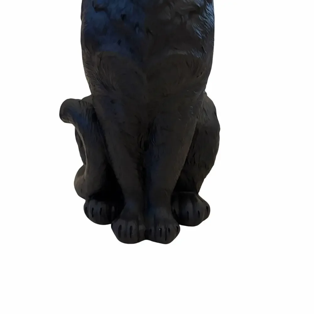 Gothic Black Cat Figurine w/ Piercing Green Eyes 13in Spooky Halloween Decor NEW